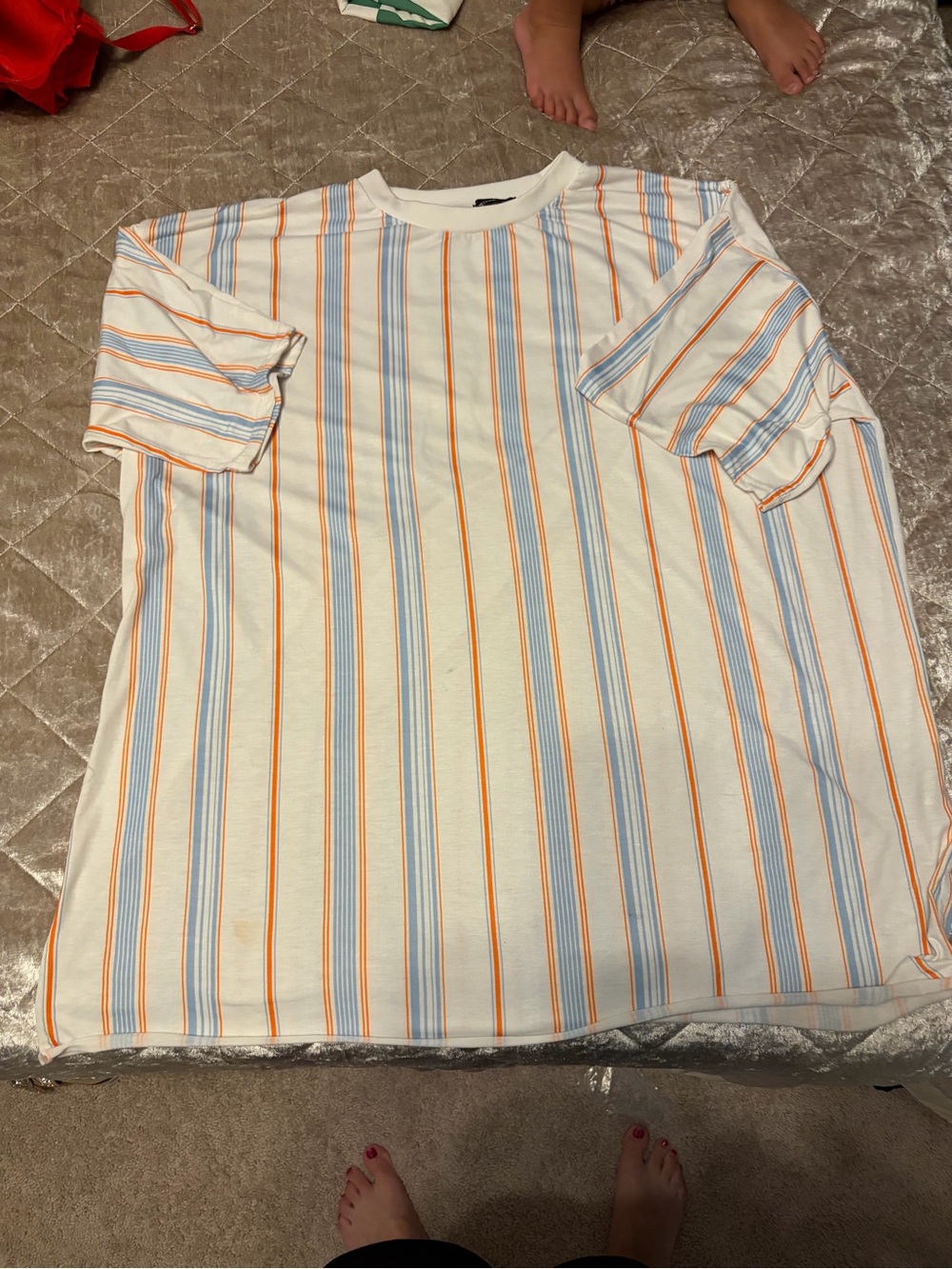 PrettyLittleThing White Tee with Blue & Orange Stripes